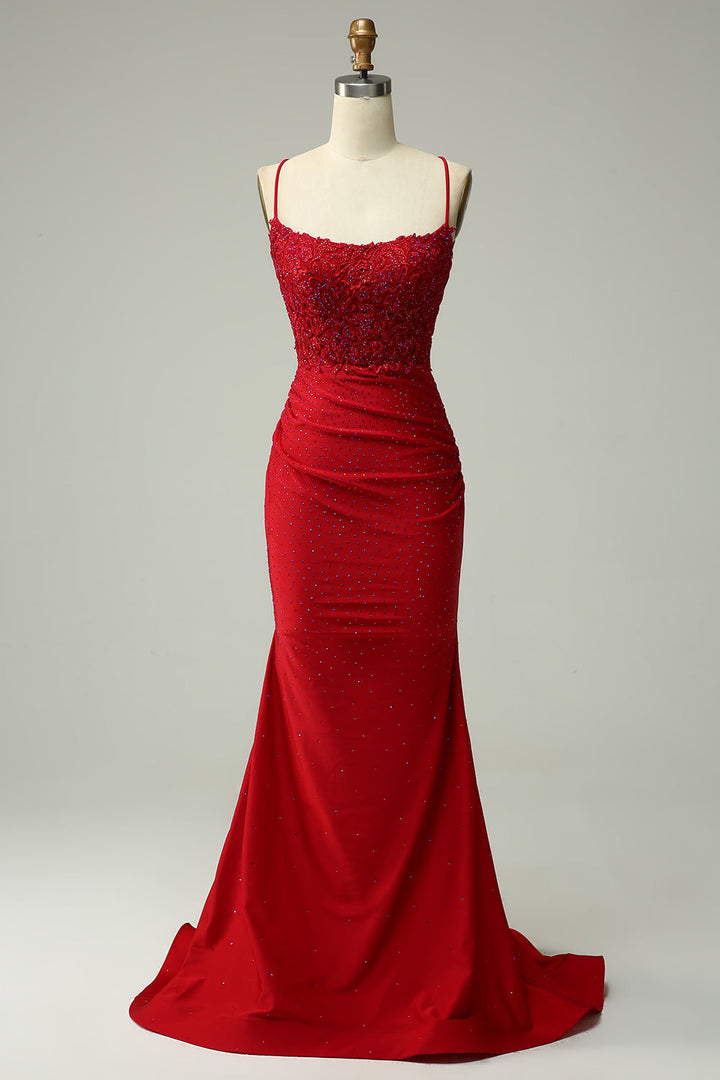 Stylish Mermaid Halter Neck Ball Gown - Lara-Dark red-0-Nora Luxe