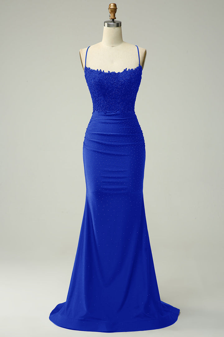 Stylish Mermaid Halter Neck Ball Gown - Lara-Royal Blue-0-Nora Luxe