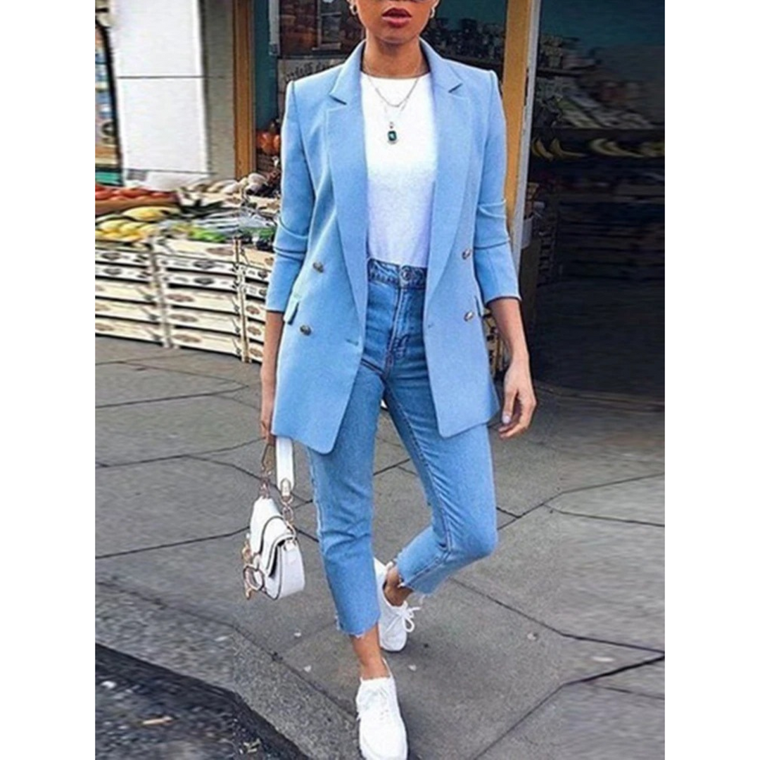 Stylish Mid-length Women's Blazer - Ava-Blue-S-Nora Luxe