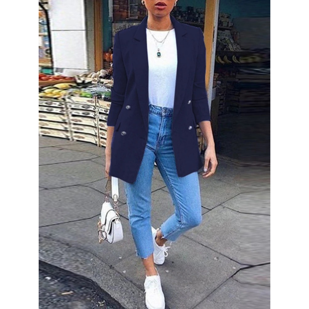 Stylish Mid-length Women's Blazer - Ava-Dark Blue-S-Nora Luxe