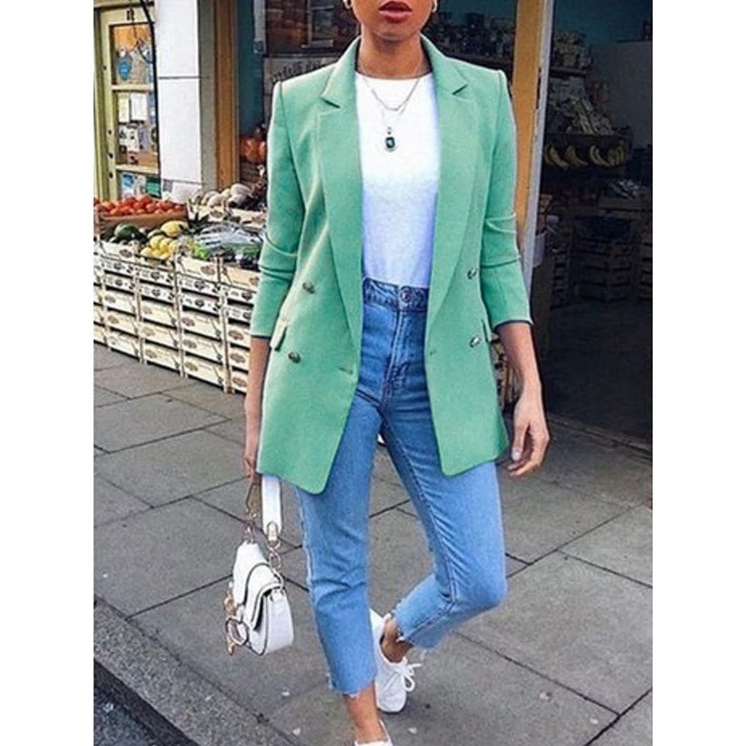 Stylish Mid-length Women's Blazer - Ava-Light Green-S-Nora Luxe