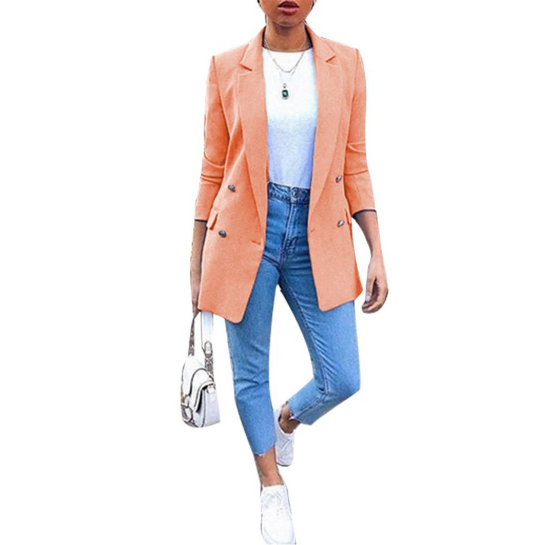 Stylish Mid-length Women's Blazer - Ava-Orange-S-Nora Luxe