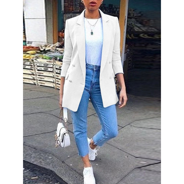 Stylish Mid-length Women's Blazer - Ava-White-S-Nora Luxe