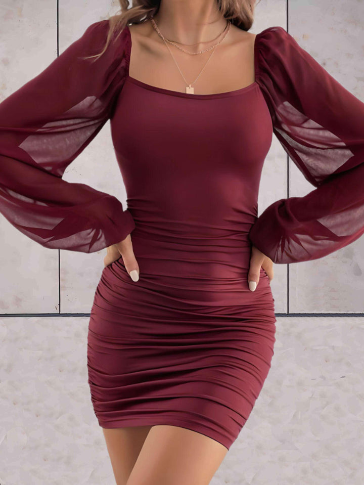 Stylish Mini Dress with Wide Sleeves - Lina-Bordeaux-XS-Nora Luxe