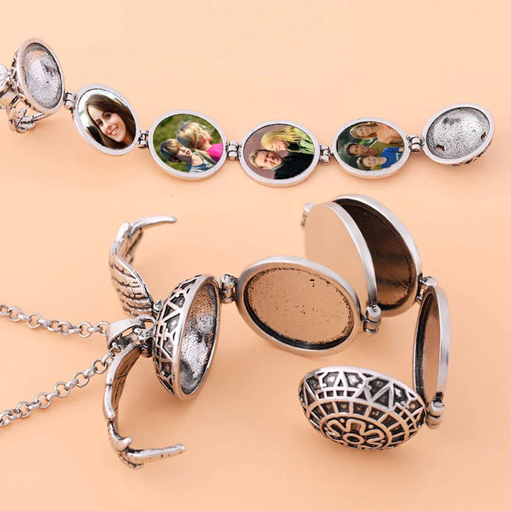 Stylish Multi-Layer Photo Locket Necklace-Antique silver-Nora Luxe