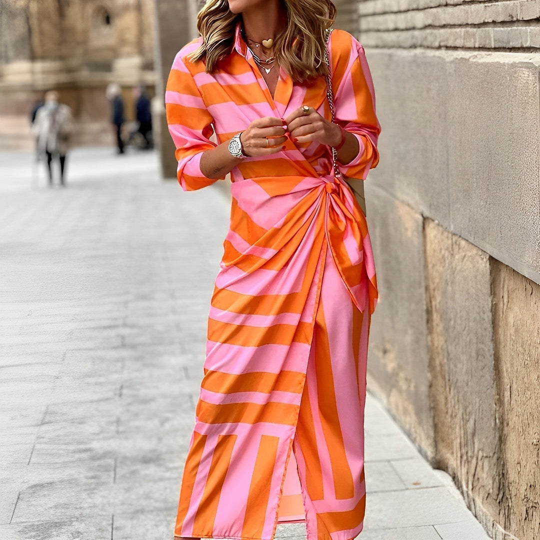 Stylish Multicoloured Maxi Dress - Fiona-Orange-S-Nora Luxe