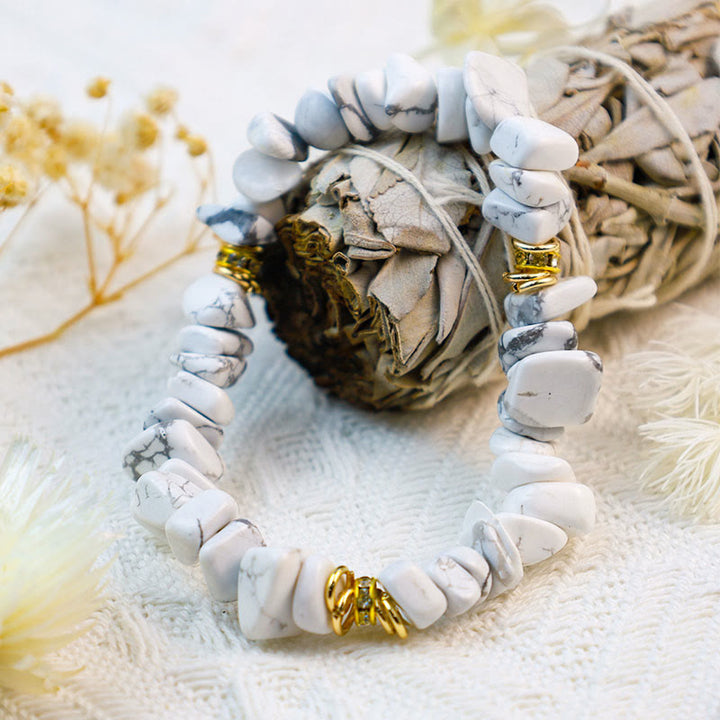 Stylish Natural Stone Crystal Beads Bracelet - Celine-White Turquoise-Nora Luxe