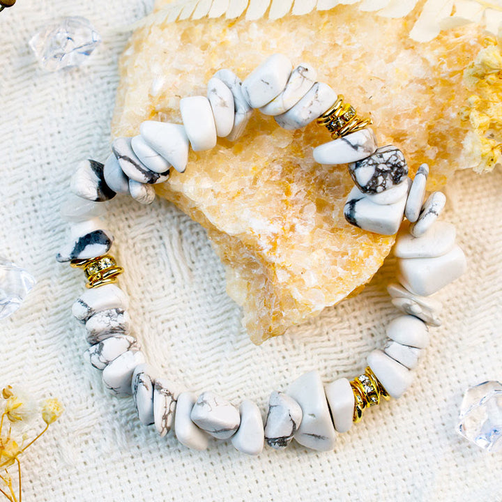 Stylish Natural Stone Crystal Beads Bracelet - Celine-White Turquoise-Nora Luxe