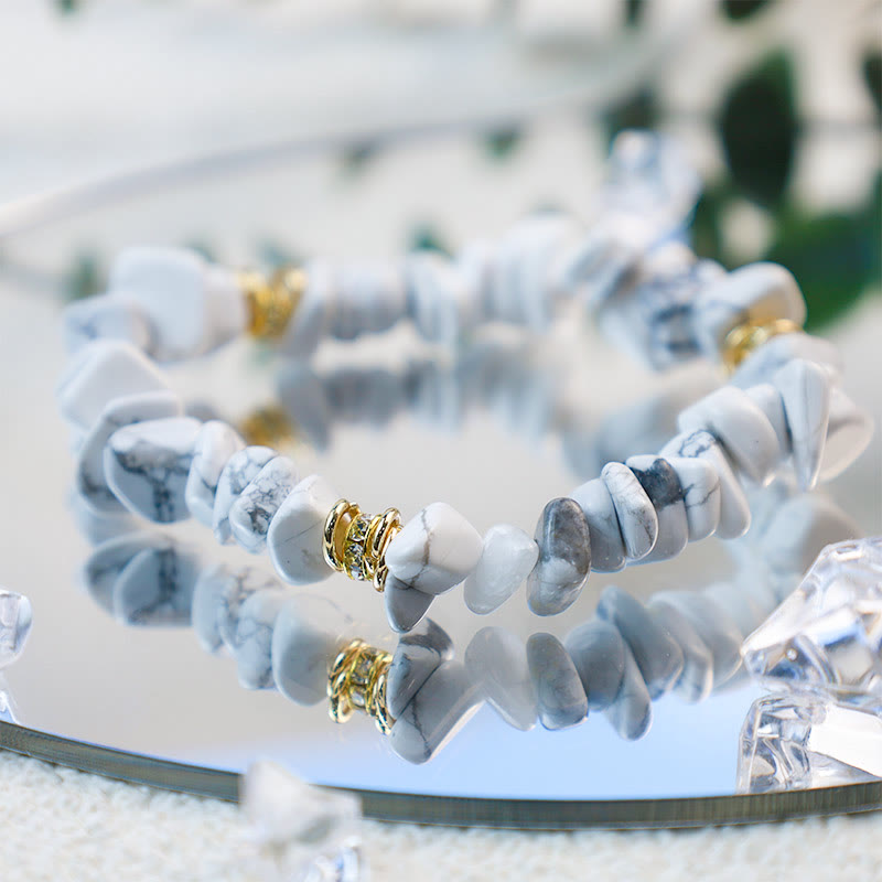 Stylish Natural Stone Crystal Beads Bracelet - Celine-White Turquoise-Nora Luxe