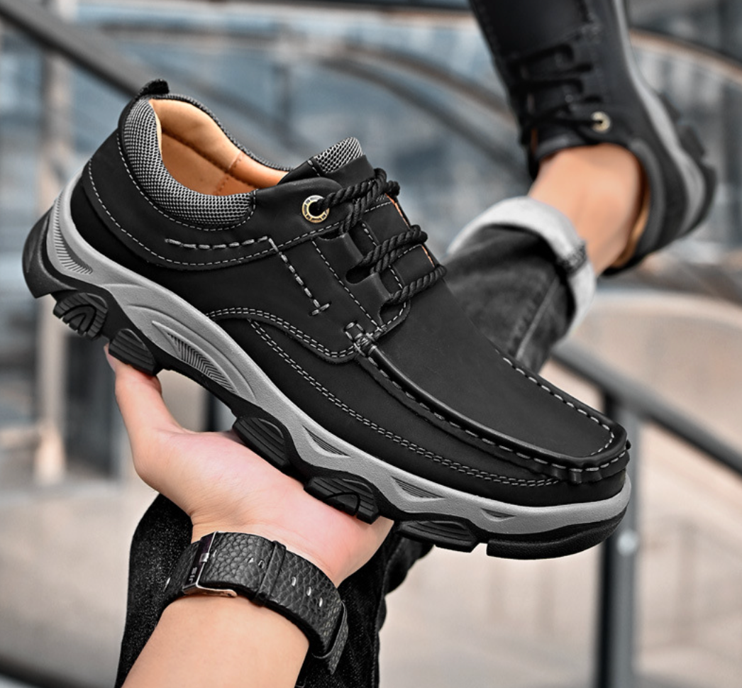 Stylish Orthopaedic Men's Shoes - Lucas-6-Black (with laces)-Nora Luxe