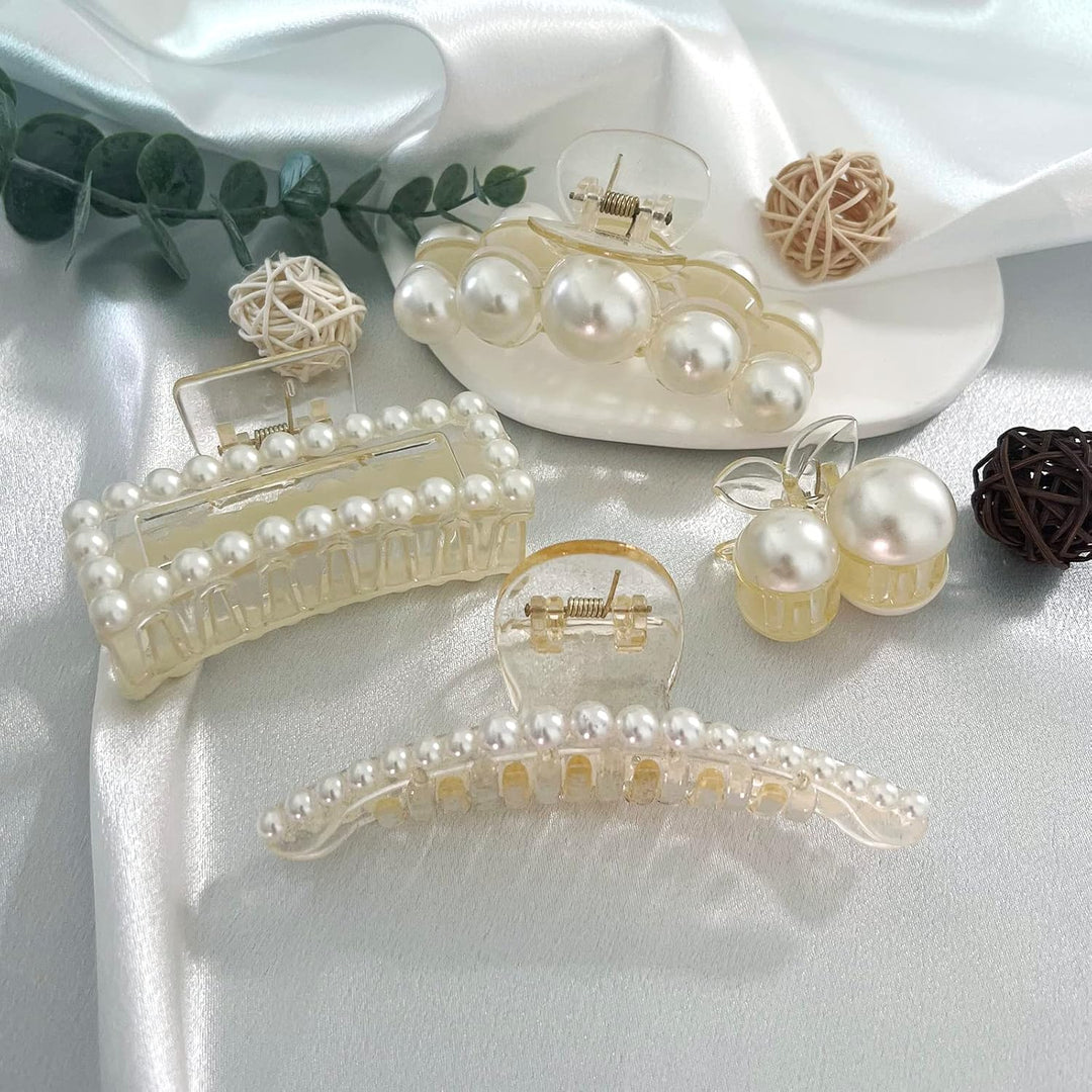 Stylish Pearl Hair Clips - 4-Pack-Set 1-Nora Luxe