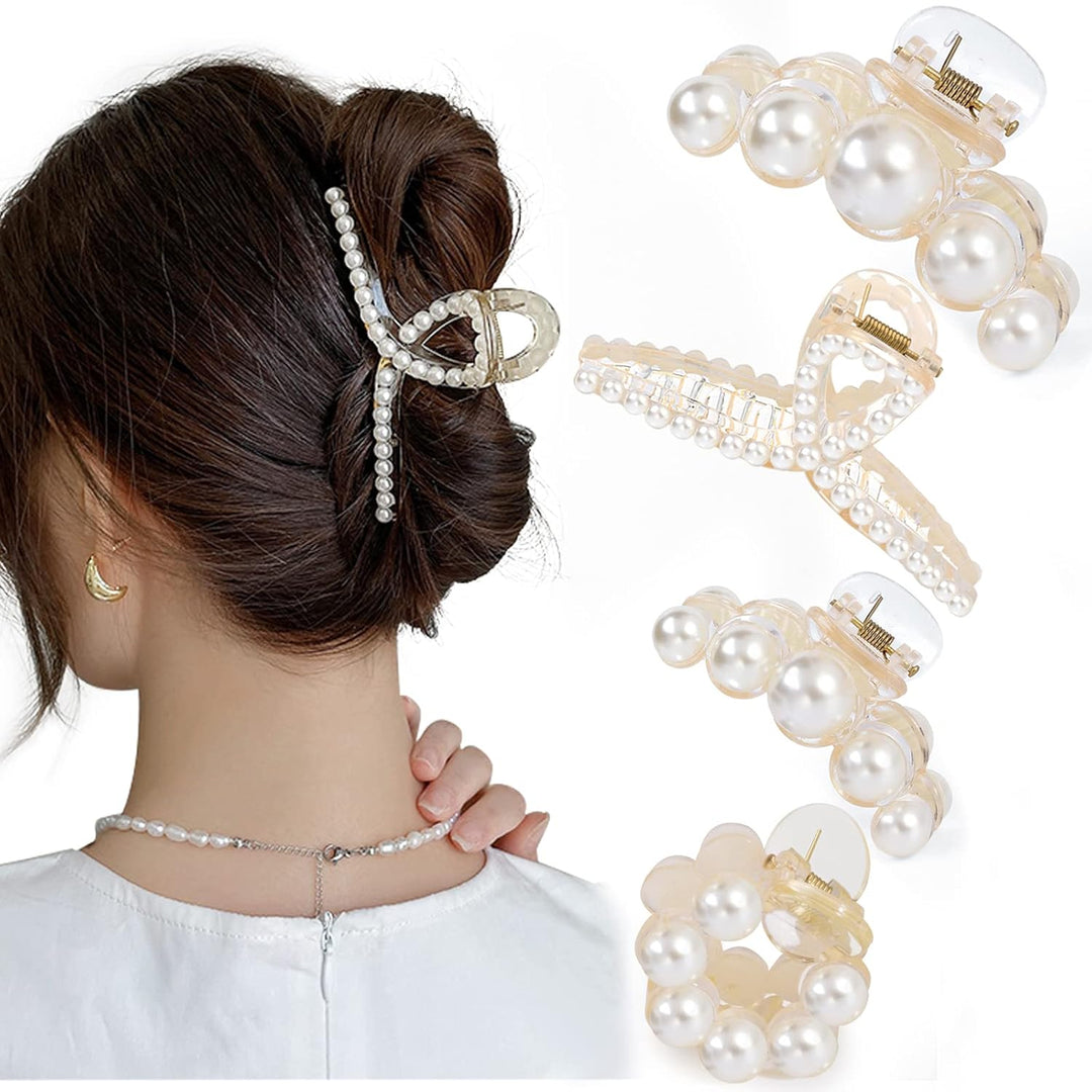 Stylish Pearl Hair Clips - 4-Pack-Set 3-Nora Luxe