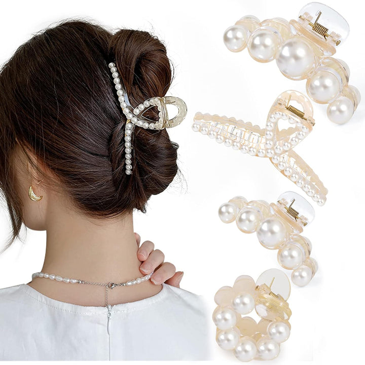 Stylish Pearl Hair Clips - 4-Pack-Set 3-Nora Luxe