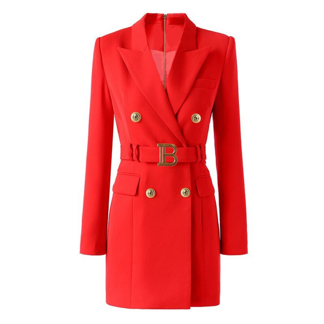Stylish Plain Blazer Dress - Celeste-Red-S-Nora Luxe