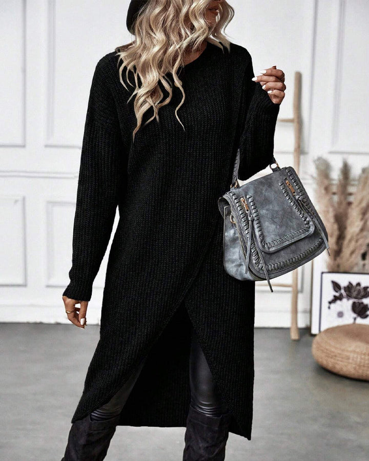 Stylish Plain Sweater Dress - Lina-Gray-S-Nora Luxe