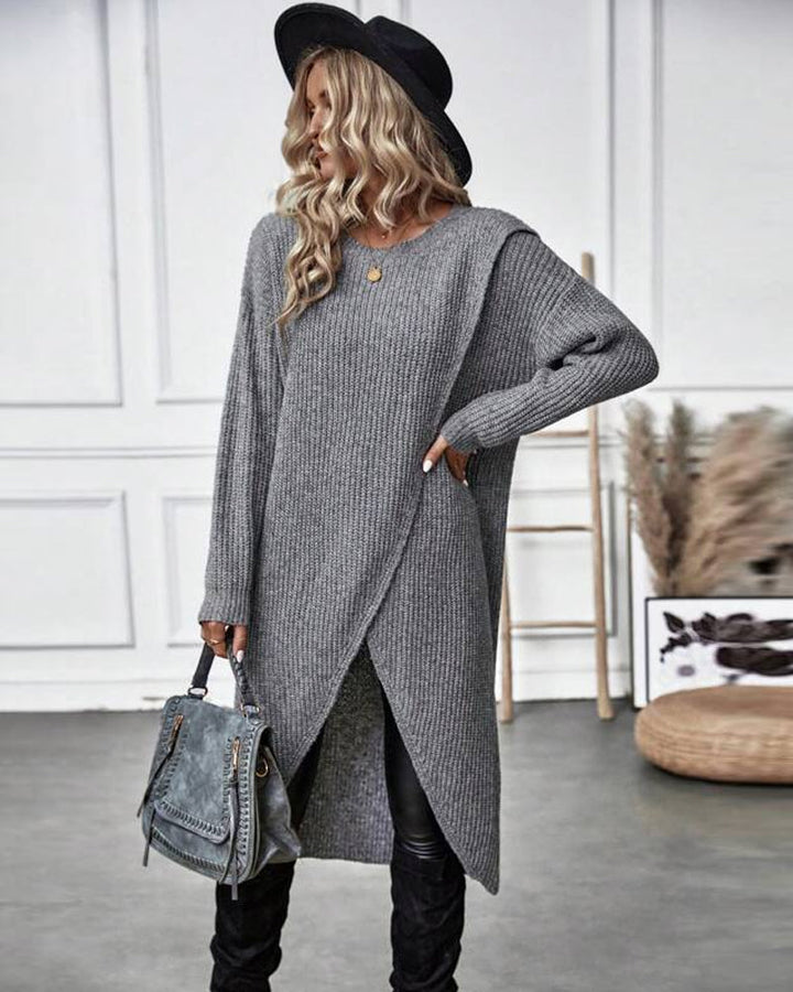 Stylish Plain Sweater Dress - Lina-Gray-S-Nora Luxe