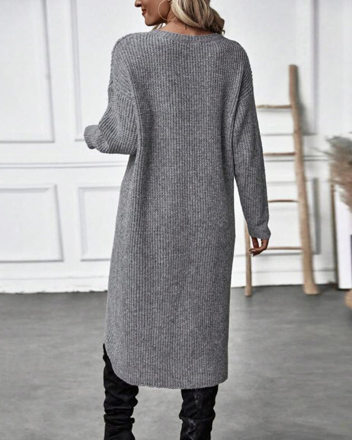Stylish Plain Sweater Dress - Lina-Gray-S-Nora Luxe