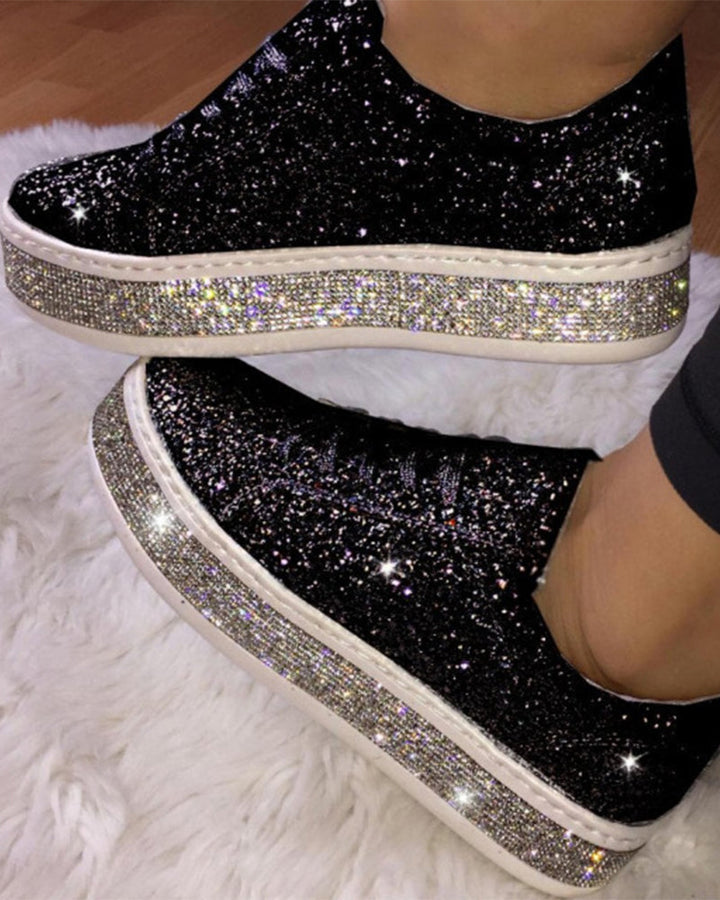 Stylish Platform Glitter Ladies Sneakers - Sienna-Black-3.0-Nora Luxe