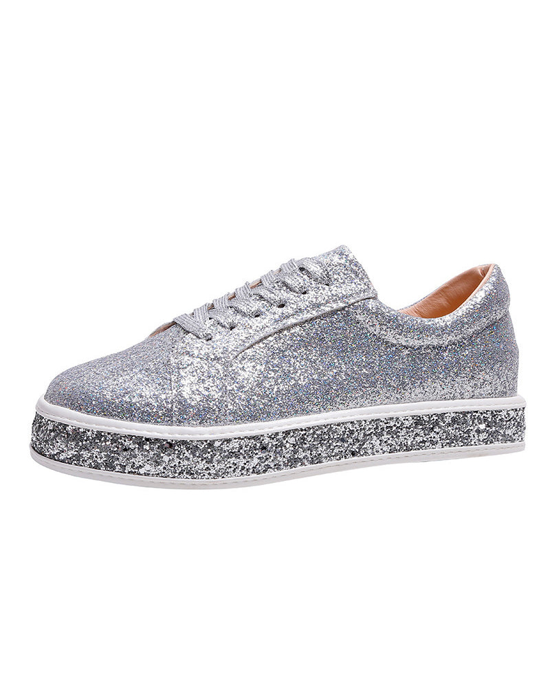 Stylish Platform Glitter Ladies Sneakers - Sienna-Silver-3.0-Nora Luxe