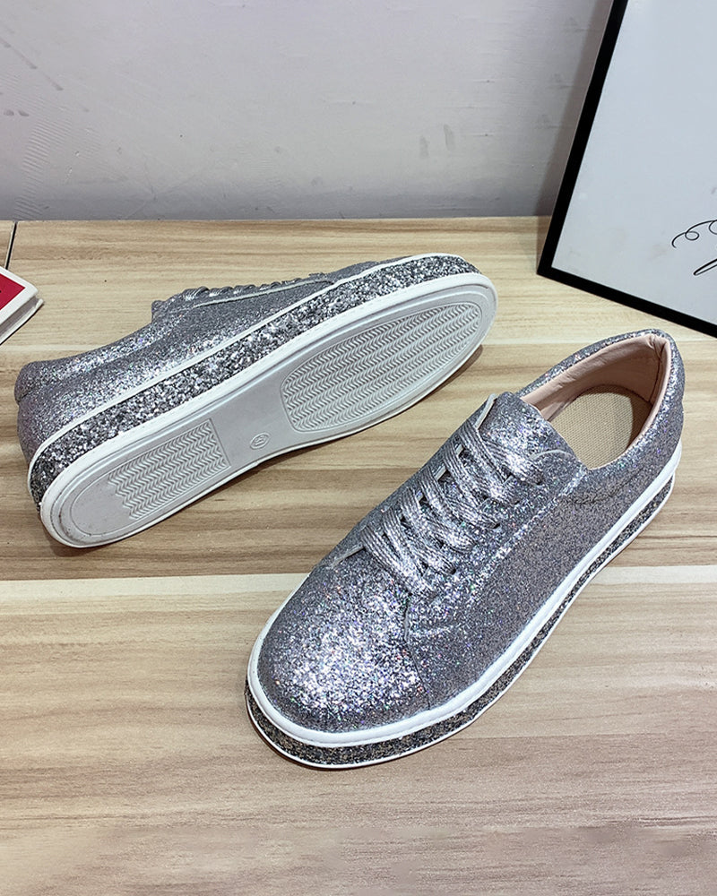 Stylish Platform Glitter Ladies Sneakers - Sienna-Silver-3.0-Nora Luxe