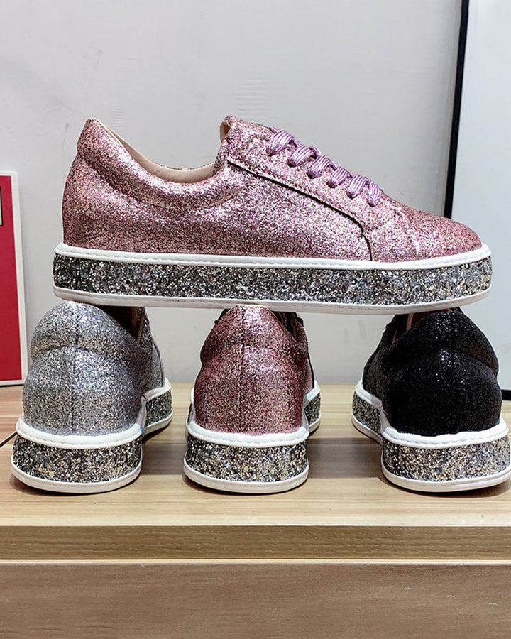 Stylish Platform Glitter Ladies Sneakers - Sienna-Silver-3.0-Nora Luxe