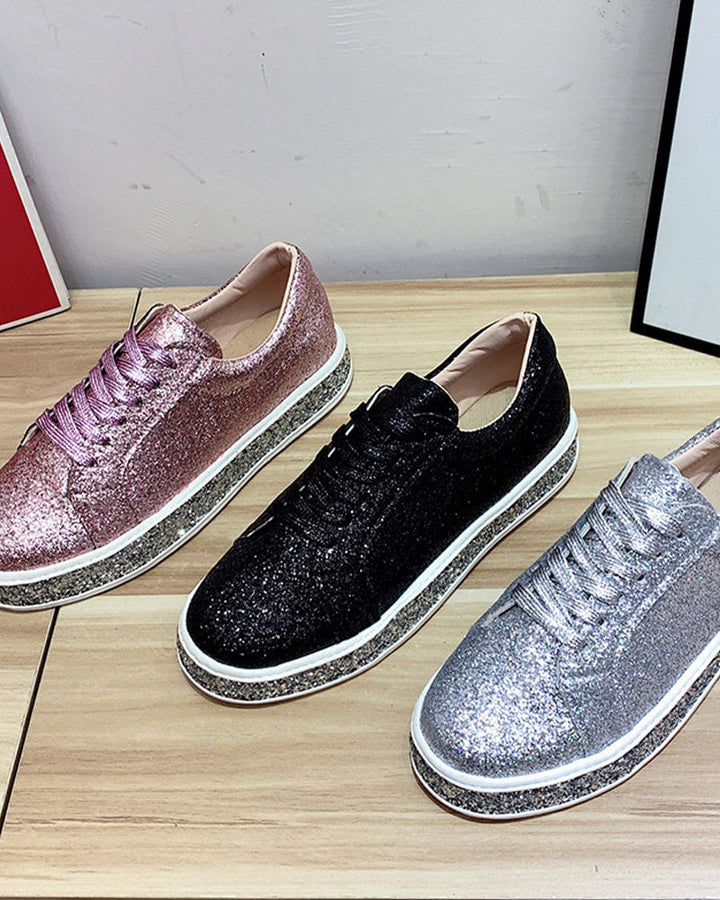 Stylish Platform Glitter Ladies Sneakers - Sienna-Silver-3.0-Nora Luxe
