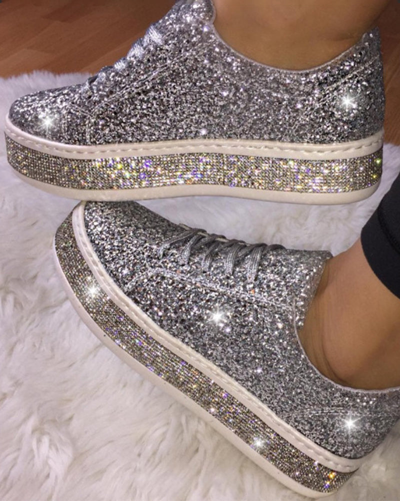 Stylish Platform Glitter Ladies Sneakers - Sienna-Silver-3.0-Nora Luxe