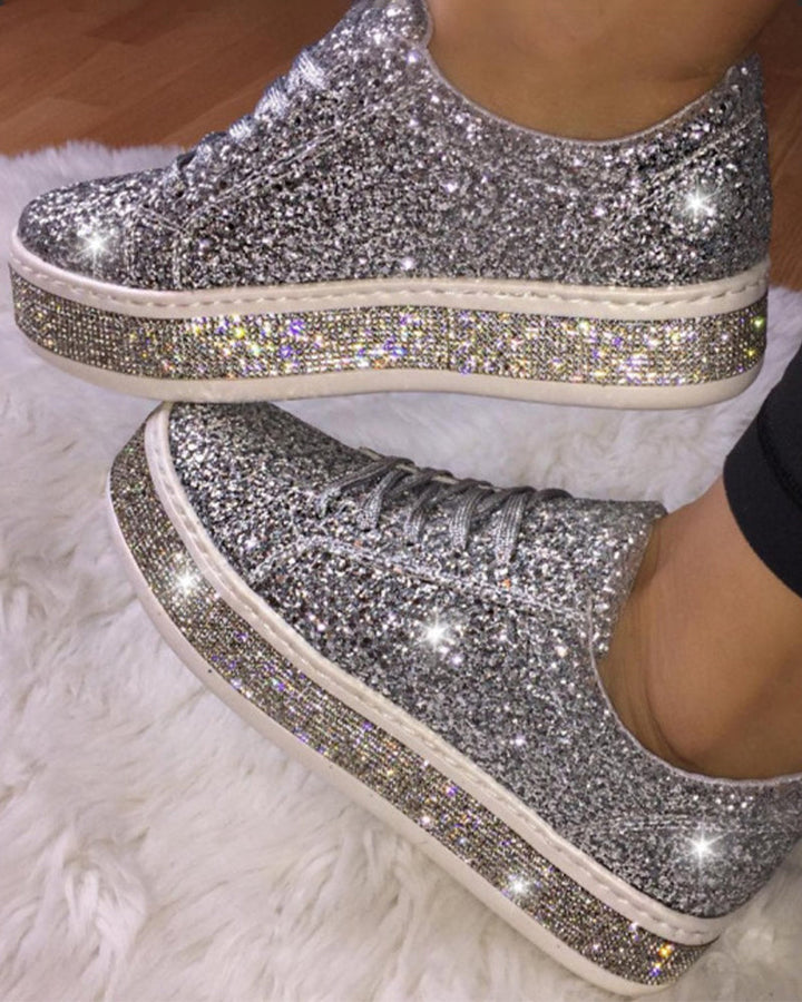 Stylish Platform Glitter Ladies Sneakers - Sienna-Silver-3.0-Nora Luxe