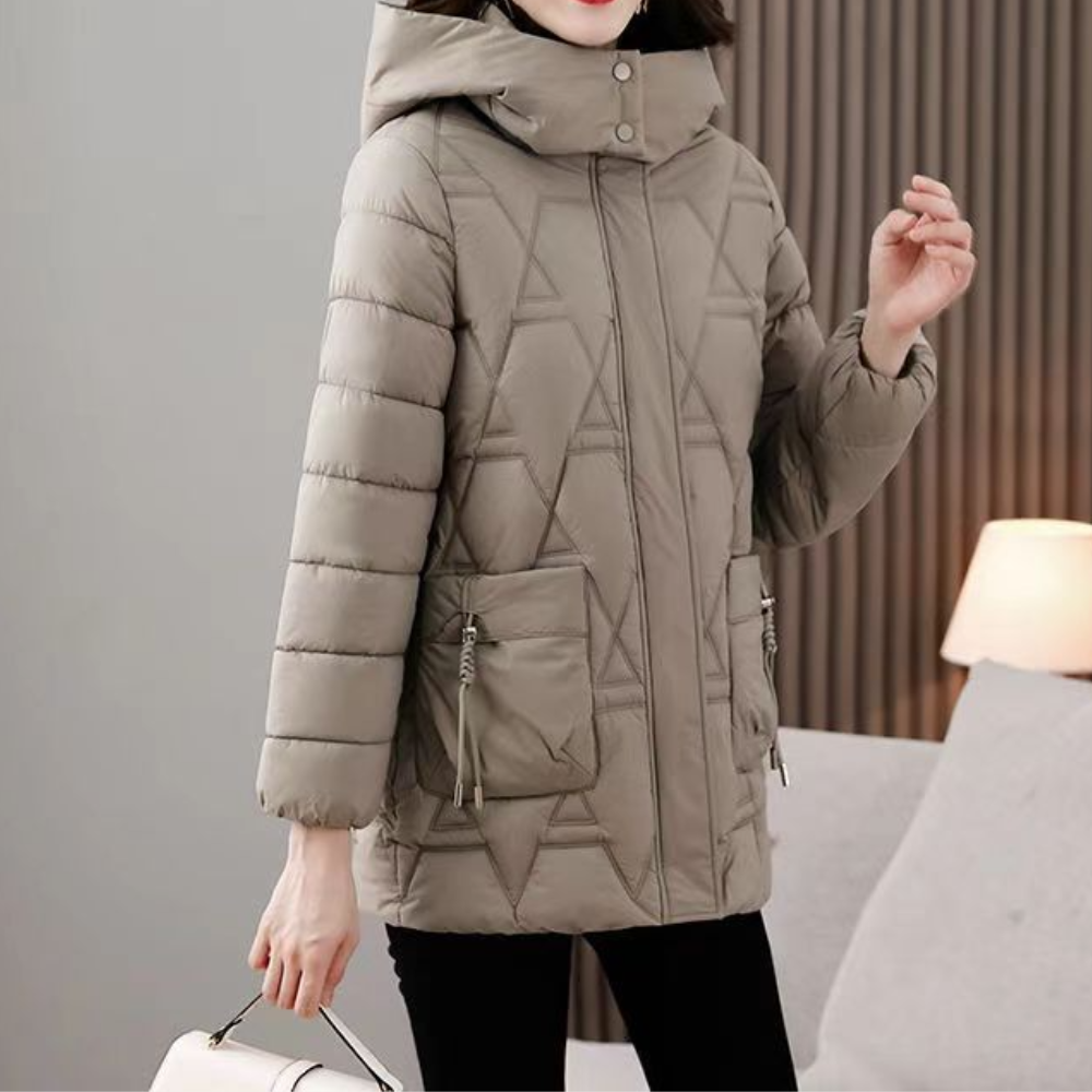 Stylish Quilted Ladies Jacket - Romy-Khaki-XS-Nora Luxe