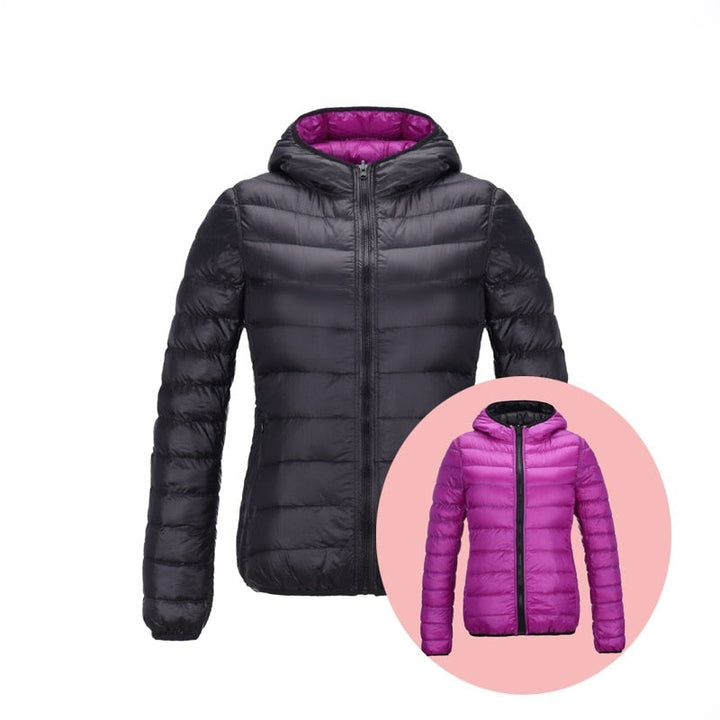 Stylish Reversible Women's Down Jacket - Aurora-Black/Purple-S-Nora Luxe