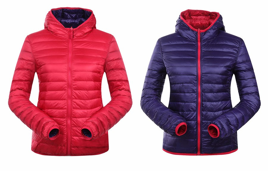 Stylish Reversible Women's Down Jacket - Aurora-Blue-S-Nora Luxe