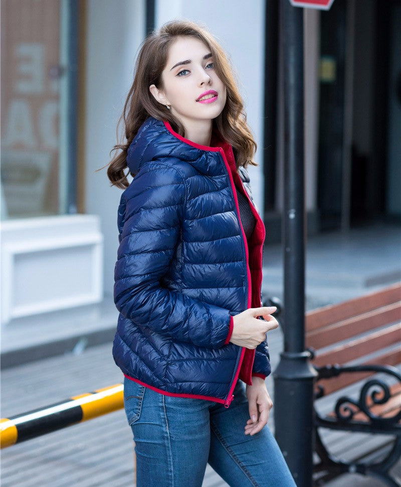 Stylish Reversible Women's Down Jacket - Aurora-Blue-S-Nora Luxe