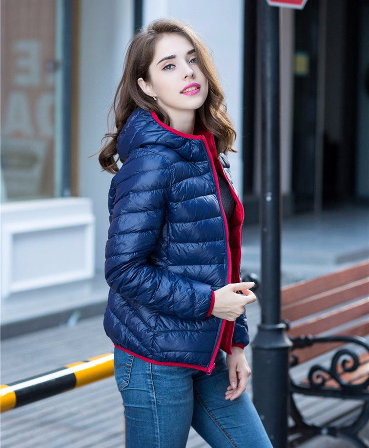 Stylish Reversible Women's Down Jacket - Aurora-Blue-S-Nora Luxe