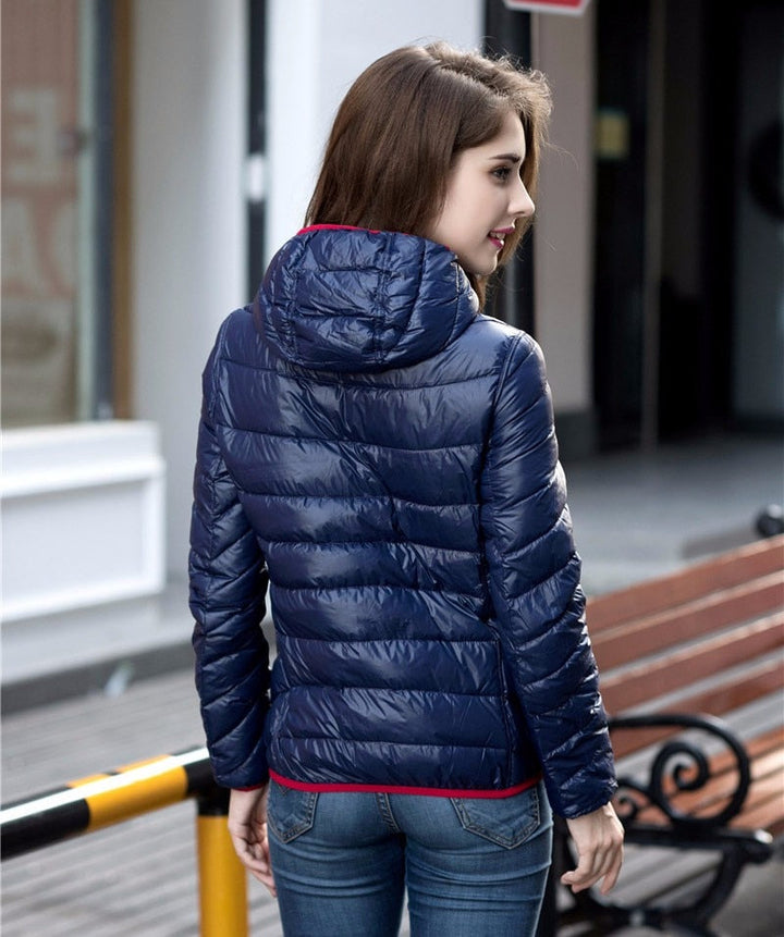 Stylish Reversible Women's Down Jacket - Aurora-Blue-S-Nora Luxe