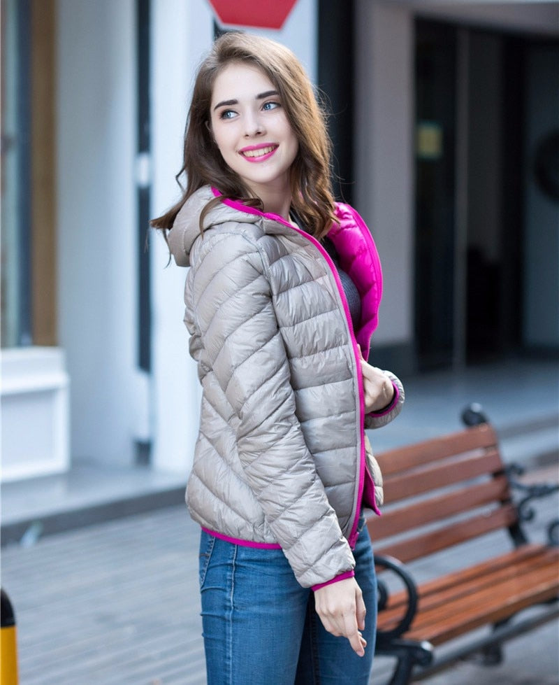 Stylish Reversible Women's Down Jacket - Aurora-Blue-S-Nora Luxe