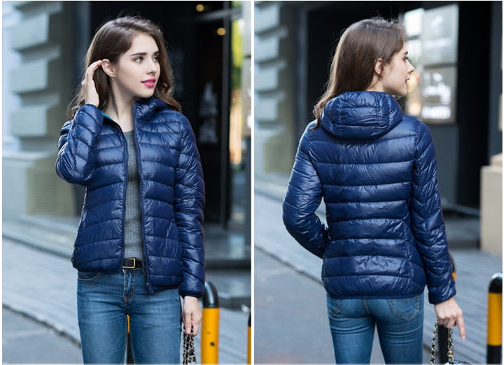 Stylish Reversible Women's Down Jacket - Aurora-Blue-S-Nora Luxe