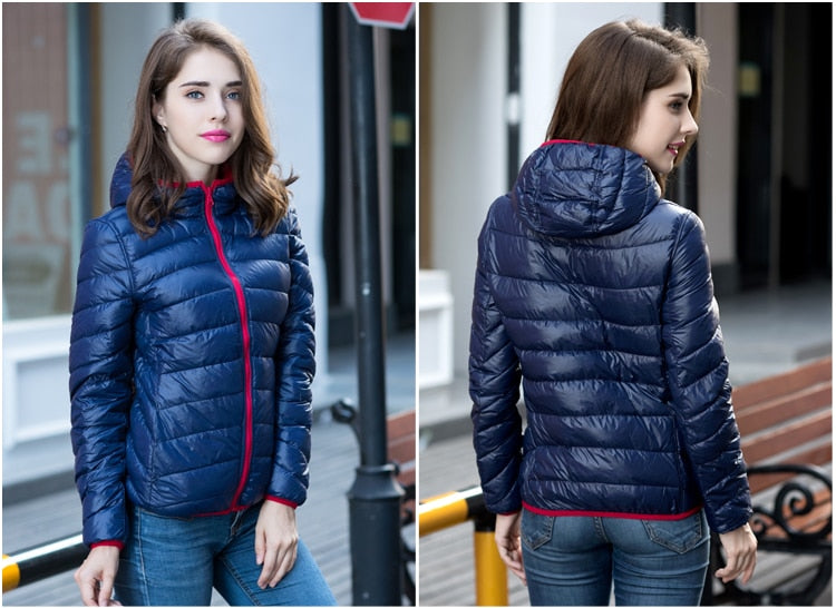 Stylish Reversible Women's Down Jacket - Aurora-Blue-S-Nora Luxe