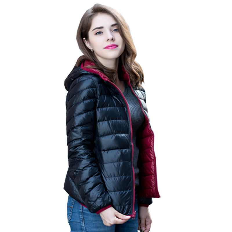 Stylish Reversible Women's Down Jacket - Aurora-Blue-S-Nora Luxe