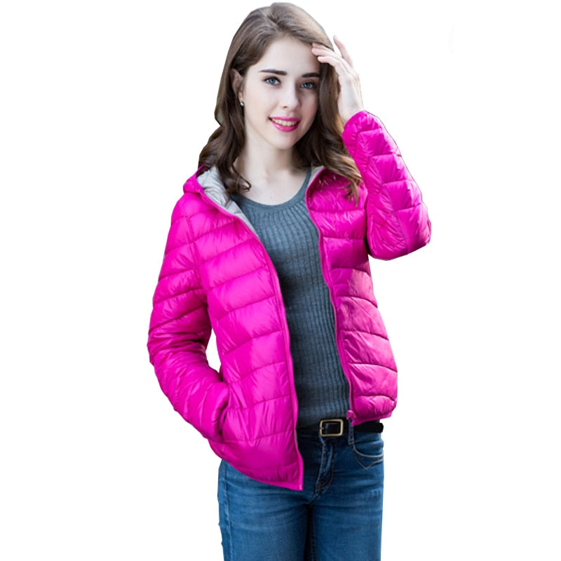 Stylish Reversible Women's Down Jacket - Aurora-Blue-S-Nora Luxe