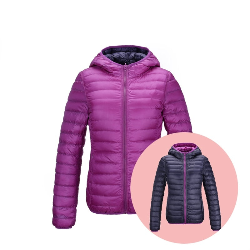 Stylish Reversible Women's Down Jacket - Aurora-Blue-S-Nora Luxe