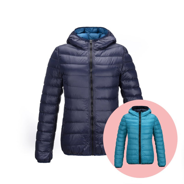 Stylish Reversible Women's Down Jacket - Aurora-Blue-S-Nora Luxe