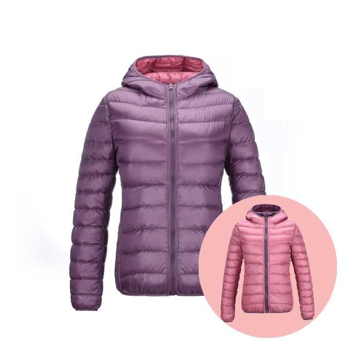 Stylish Reversible Women's Down Jacket - Aurora-Lilac/Pink-S-Nora Luxe