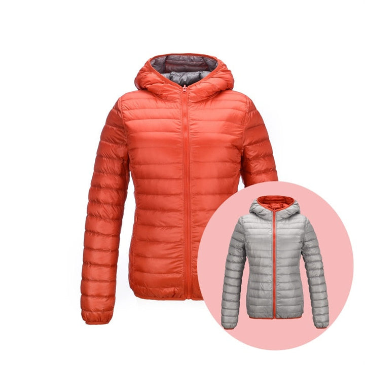 Stylish Reversible Women's Down Jacket - Aurora-Orange/Gray-S-Nora Luxe