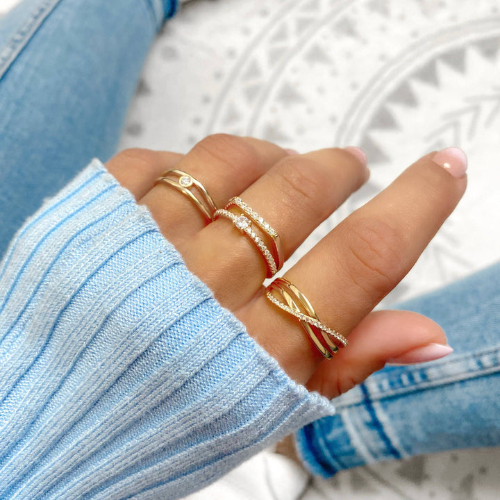 Stylish Ring with Sparkling Zirconia - Sienna-Gold-5-Nora Luxe