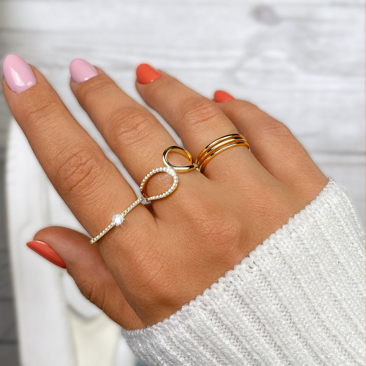 Stylish Ring with Sparkling Zirconia - Sienna-Gold-5-Nora Luxe