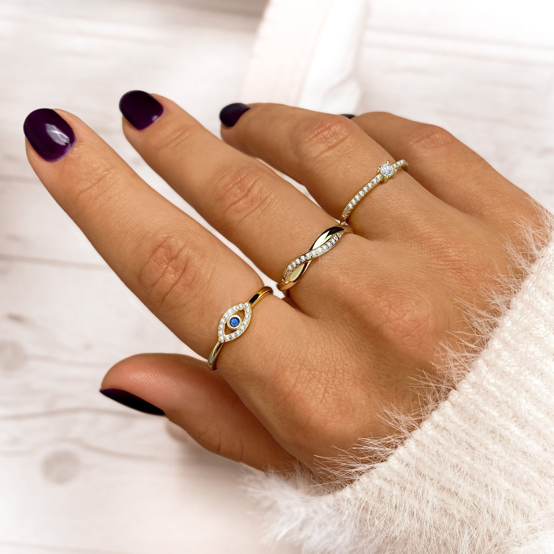 Stylish Ring with Sparkling Zirconia - Sienna-Gold-5-Nora Luxe