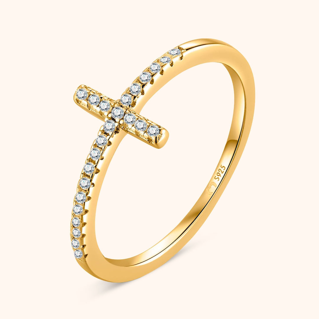 Stylish Ring with Zirconia Cross - Faith-Gold-5-Nora Luxe