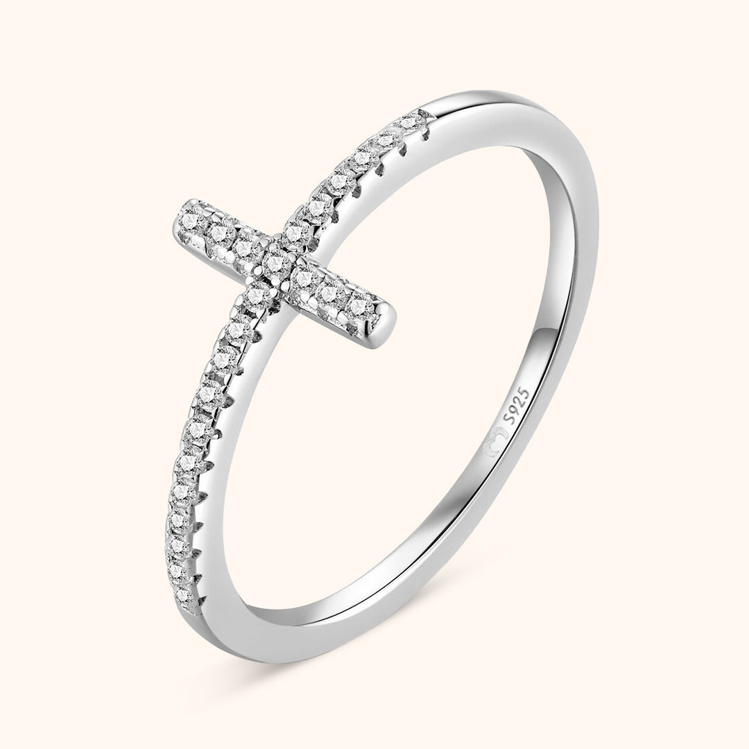 Stylish Ring with Zirconia Cross - Faith-Silver-5-Nora Luxe