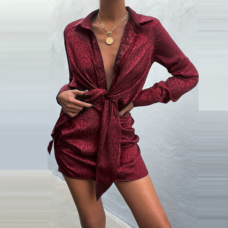 Stylish Satin Dress with Bow - Sophie-Bordeaux-S-Nora Luxe