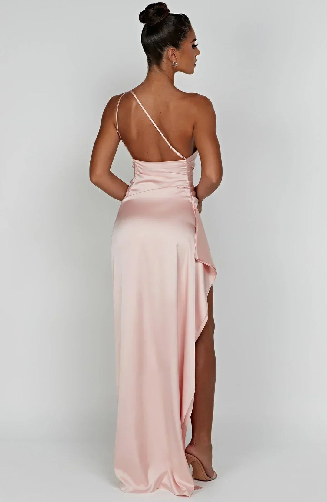 Stylish Satin Dress with Pleats and Shoulder Detail - Selene-Red-XS-Nora Luxe